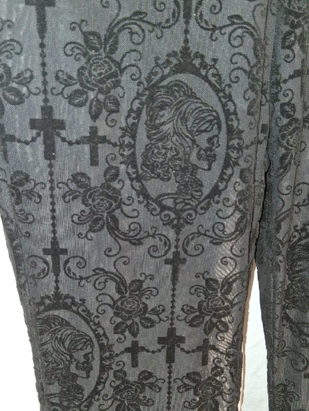 Black Burnout Velvet Laced  Goth Flared Bottom with Subtle Pattern - Picture 11 of 16